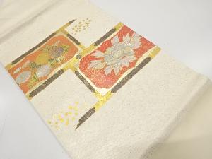 金彩螺鈿　牡丹に菊模様　名古屋帯